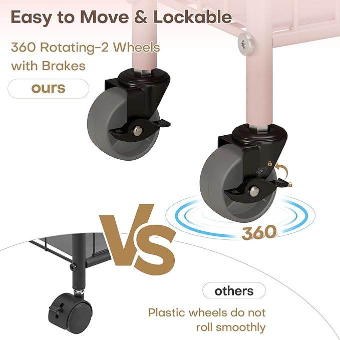 6 Tier Slim Rolling Storage Cart with Wheels, Metal Mobile Shelving Unit Organizer Utility Cart for Office Bathroom Kitchen Laundry Room Narrow Places (Pink 6 Inches)