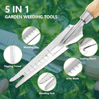 Berry&Bird Garden Hand Weeding Trowel, Stainless Steel Weeder Tool for Gardening with Wooden Handle, Multifunctional Manual Weed Puller & Digging Knife for Planting Transplanting Cutting Measuring