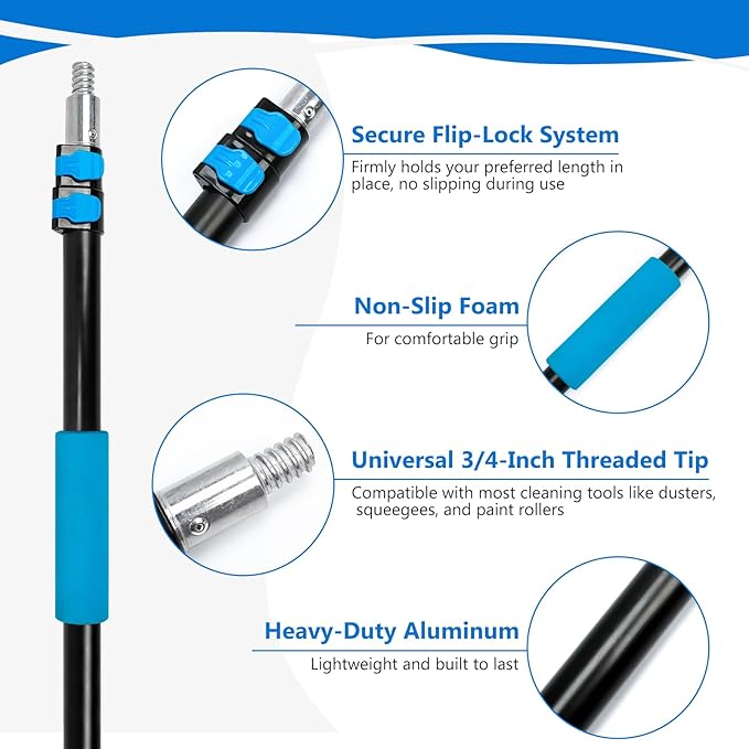 MAVRIZ 5-12 FT Window Washing Kit with Extension Pole, High Reach Window Cleaner Tool 2 in 1 Window Squeegee with Telescopic Pole for Indoor & Outdoor