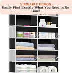 Over The Door Organizer 6 Tiers, Extra Large Behind Door Storage of 12 Compartments, 80 lbs Weight Capacity Hanging Storage Organizer with Clear Window Kids Toys, Shoes, Diapers, Room Storage,Black