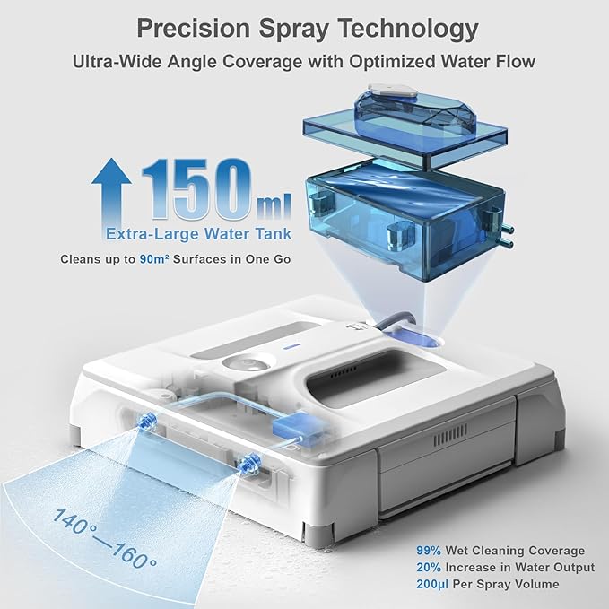 Auto Window Cleaning Robot A1, Upgraded 4 Water Spray & 6000PA High Suction Power Window Cleaner with Laser Sensor Detection, Perfect for High-Rise Windows, Tiles and Glass