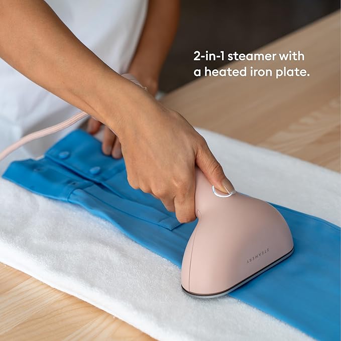 Steamery Handheld Clothes Steamer Cirrus 3, 1200W, US Plug, Heated Ironing Plate, Fast Heat Up, Garment Wrinkle Remover, Pink