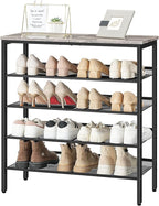 HOOBRO Shoe Rack for Entryway, 5-Tier Shoe Organizer with Adjustable Mesh Shelves, 16-20 Pairs of Shoes, Spacious Floor Mount, Metal, Industrial, Shoe Shelf for Closet, Greige BG12XJ01