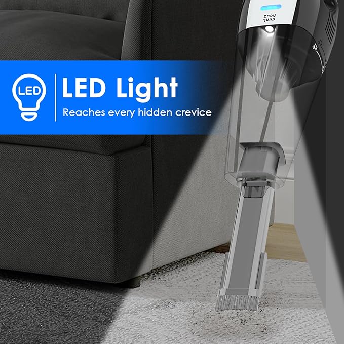 Minthouz Car Vacuum Portable Cordless, 10000Pa Vacuum Cleaner, 120W Brushless Motor Handheld Vacuum Cordless, LED Light, Multi-Nozzles for Car, Home, Office, Pet