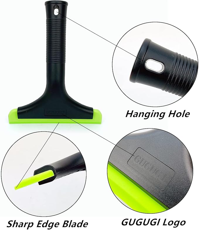 Super Flexible Silicone Squeegee, Auto Water Blade, Water Wiper, Shower Squeegee, 5.9'' Blade and 7.5'' Long Handle, for Car Windshield, Window, Mirror, Glass Door, Black Green