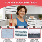 10 Pack Flat Mop Replacement Pads, Spin Mop Pad Replacement, Mop Refill Pads for O-Cedar EasyWring, 1 Mop Base and 1 Scraper for Cleaning Floor, Wall, Ceiling, Easy to Replace