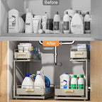 Under Sink Organizer, High Adjustable 2 Tier Under Kitchen Sink Organizer, Multi-Purpose Storage Shelf for Kitchen Bathroom Cabinet, Gray