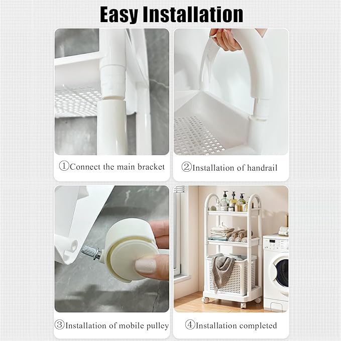 Layered Storage Laundry Basket, Hollow Rectangular Clothes Storage Rack with Wheels,Freestanding Clothes Hamper for Kitchen Bathroom Bedroom Laundry Room(47x79cm(18.5x31.1in), White)