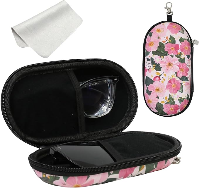 Double Eyeglasses Case, Hard Shell Dual Sunglasses Organizer with Zipper Clip Travel Glasses Storage for Women Men