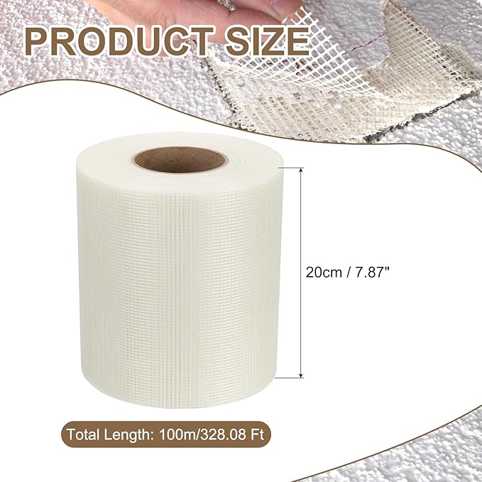 PATIKIL Drywall Repair Mesh Tape, 8 inch x 328 ft Fiberglass Repair Patch Self-Adhesive Dry Wall Joint Tape 9 Mesh Wall Hole Crack and Seam Patch, White