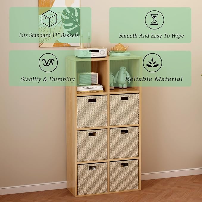 8-Cube Storage Shelf Bookcase - Wooden 4-Tier Floor Standing Open Bookshelf for Home and Office, Display Cabinet, Oak