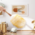 Feather Duster, Lambswool Duster for Cleaning,with Solid Wooden Handle,Leather Hang Strap,Anti-Static 14.9 inch Washable Reusable Small Hand Duster(Natural) for Office, Home and Car