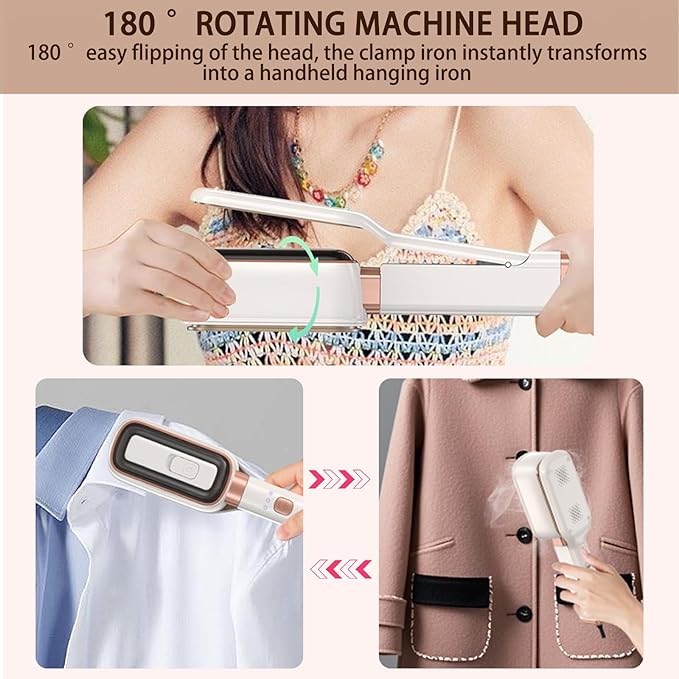 Steamer for Clothes 1000W， 180 °Rotating Head Clamp Ironing Multifunctional Steam Iron，Portable Wet Dry Handheld Wrinkle Remover Suitable for Home, Travel & Dormitory (White)