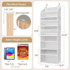 5 Tiers Over Door Organizer with 10 Mesh Side Pockets, 50 lbs Weight Capacity Hanging Storage Organizer with Clear Window Kids Toys, Shoes, Diapers, Light Gray