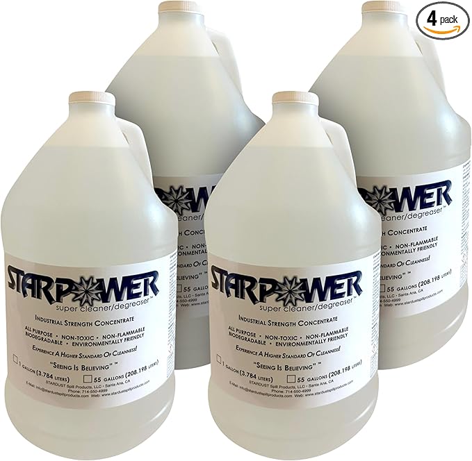 STARPOWER SUPER CLEANER/DEGREASER Concentrate - Heavy Duty Multi Surface Grease, Oil, Grime Remover, 1 Gallon, Case of 4