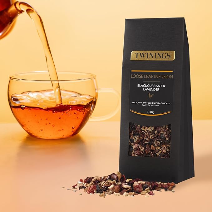 Twinings Blackcurrant & Lavender Loose Leaf Infusion Herbal Tea, 3.53 Ounce (100g) Pouch, Naturally Caffeine-Free, Enjoy Hot or Iced