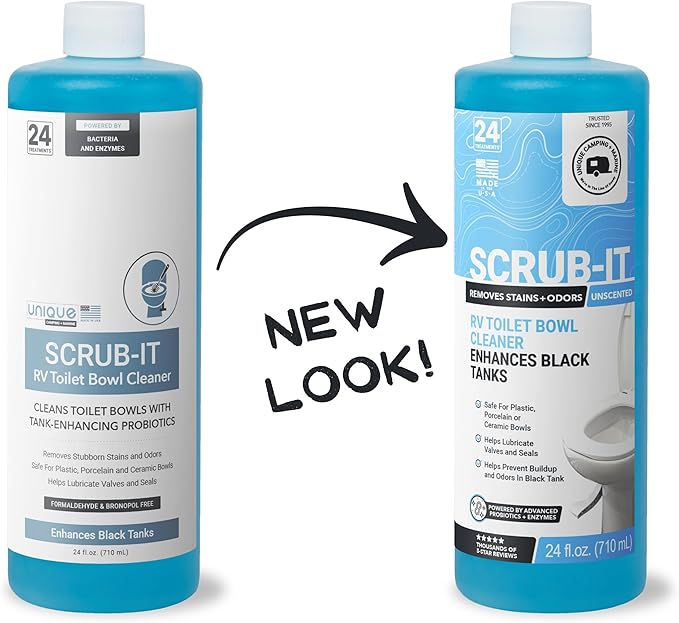 Unique RV Toilet Cleaner Combo Pack - Scrub-It 24 oz. (Pack of 2) and RV Toilet Brush, Packaging May Vary