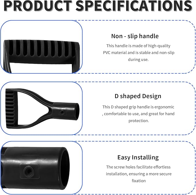 ID 1.26" Black Shovel D-Shaped Grip Handle,PVC Shovel D Straight Grip Handle,Plastic Spade Replacement Snow Removal Garden Accessorie Backyard Digging,7.09×3.74-in(H*T)