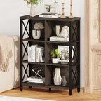 FATORRI 6 Cube Storage Organizer Shelf, Rustic Wood and Metal Cubby Bookcase, Industrial 4 Tier Cube Bookshelf (Walnut Brown)