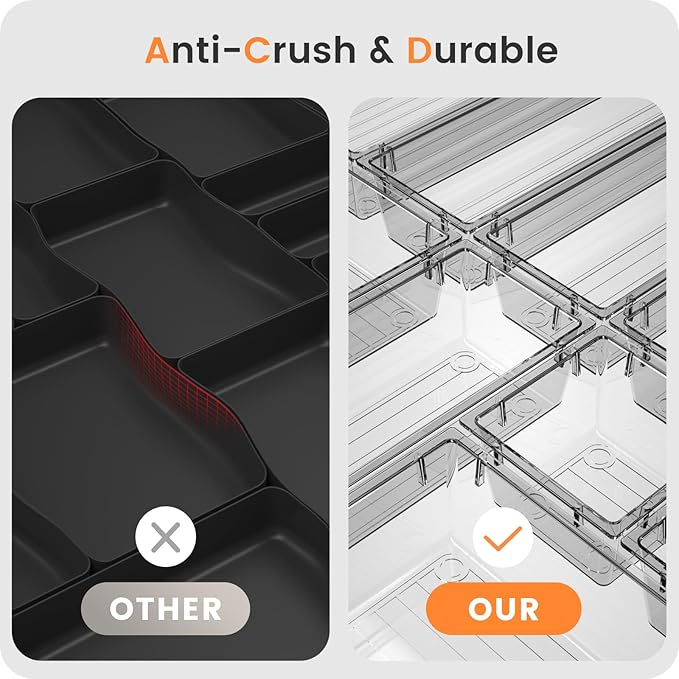 【Crystal Design】A-LUGEI Clear Drawer Organizer,【Military Grade】Acrylic Makeup Organizer, Bathroom Organizers and Storage, Organization and Storage, Organizer Bins for Office Vanity Kitchen Tool Trays