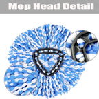 Spin Mop Head, Base, Handle Replacement for O-ceda EasyWring RinseClean Microfiber Spin Mops, 2 Microfiber Mop Refills, 1 Triangle Head Cover and 30-58in Handle (Blue (2-Tank System))