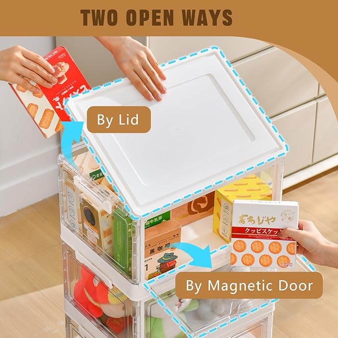 Stackable Plastic Storage Bins with Lids, Foldable Closet Organizers and Storage, 3 Drawer Storage Organizer，Clear Stackable Containers for Wardrobe,Bedroom,Office,Dorm