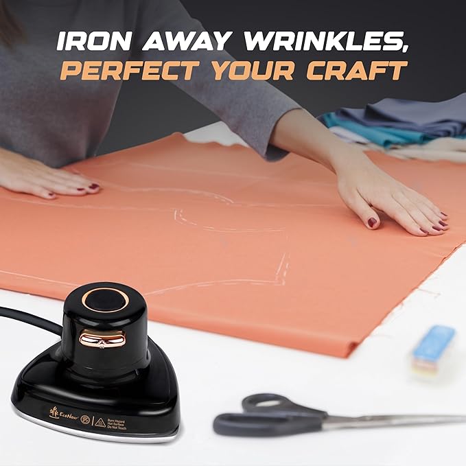 Econour 2-in-1 Mini Travel Iron & Steamer with temperature control, light indicator, and non-stick soleplate. Compact, portable, and ideal for travel, crafting, quilting, sewing, and handcraft project