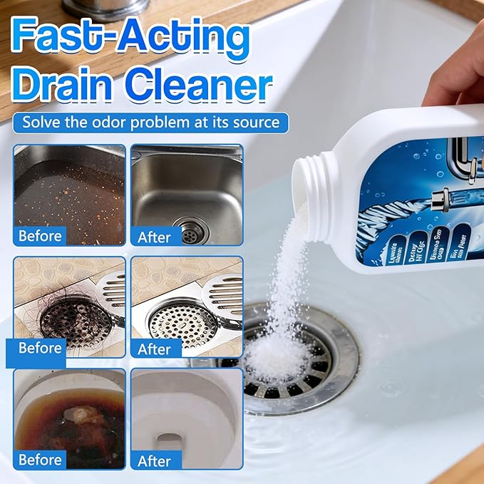 Strong Drain Cleaner for Kitchen, 2026 New Pipeline Dredging Agent, Fast Powerful Unclog Sink Drain Cleaner, Powerful Grease Dissolver for Bathroom, Pipe Cleaning Solution for Homeowner (1pcs)