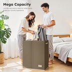 SOLEDI Large Double Laundry Hamper with Lid, Collapsible Clothes Hamper 2 section with Removable Bags, Space-Saving Laundry Basket for Bedroom, Dorm, College