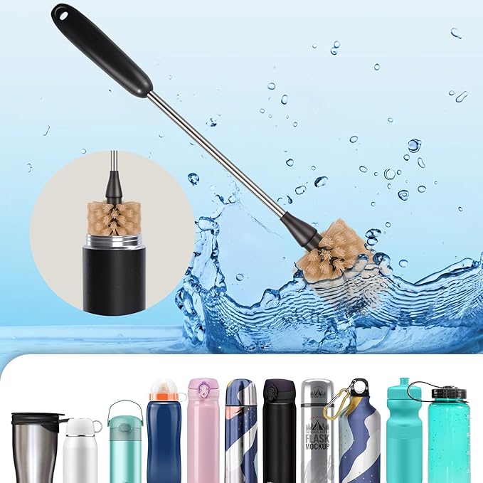 Bottle Brush, 15-inch Stainless Steel Long Handle Cleaning Brush, Kitchen Cleaning Brush, for Cleaning Water Bottles, Glasses, Baby Bottles, Glassware, Food Jars, Cups, Wine Aerators, Brown