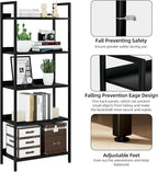 NUMENN Bookshelf, 5 Tier Bookshelves, Home Office Bookcase Shelf Storage Organizer, Free Standing Storage Shelving Unit for Bedroom, Living Room and Home Office, Black