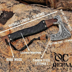 Qepaa Crafts®Russian Valknut Wood Viking Style Bearded Axe Tomahawk - Real Hatchet, Best Gift for Anniversary, Valentine's Day, Birthday,Leather Sheath with Leather Wrap Handle Perfect Hand Grip (SFL)