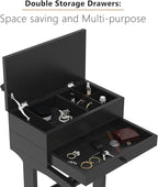 Brefhome Luxury Mens Valet Stand with Storage Drawer & Jewelry Tray, Executive Wooden Clothes Rack for Men Women, Garment Organizer for Suit, Tie, Pant, Watch & Phone, Black (Box + Drawer)