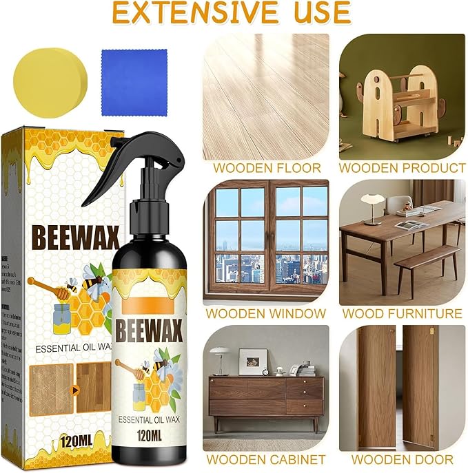 Natural Beeswax Spray Furniture Polish, Wood Cleaner, Wood Floor Polish - For Living Room, Kitchen and Wooden Furniture Floors(1PCS)