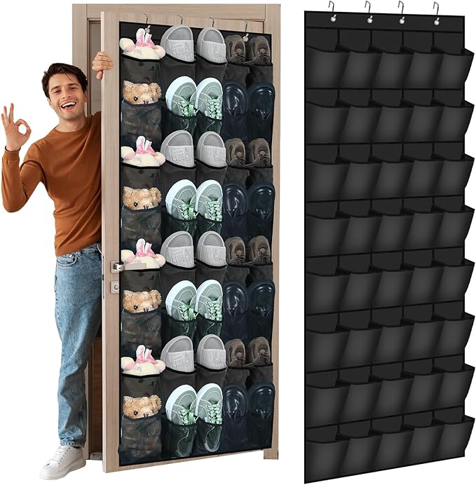 Windyun 2 Pack 40 Over the Door Shoe Organizers Large Mesh Pocket Hanging Shoe Rack for Closet Nonslip Behind Dorm Door Storage Holder Dorm Essentials Back to School Organizer for College(Black)