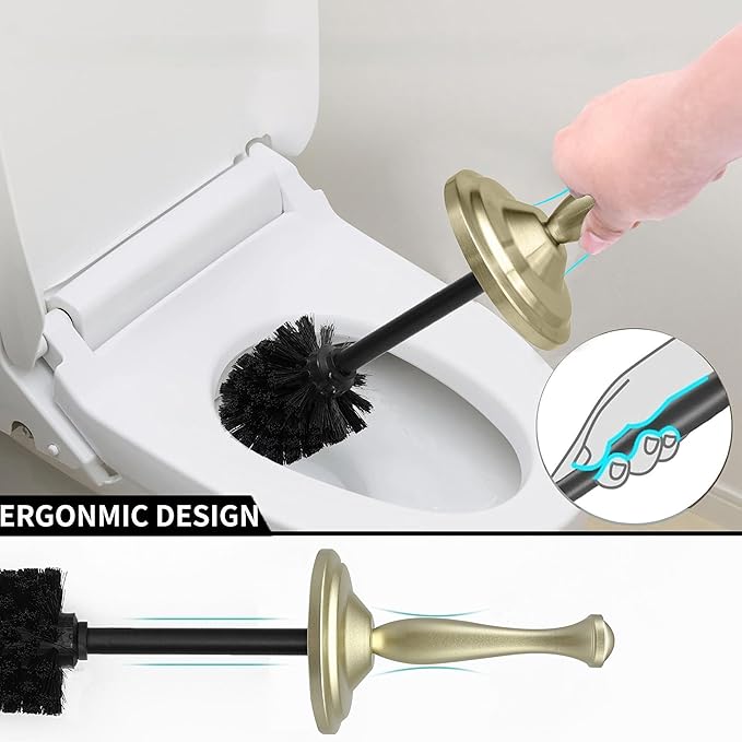 Satin Matte Gold Toilet Bowl Brush with Holder, Durable Bathroom Cleaning Tool, Modern Design for Easy Toilet Maintenance, Bathroom Cleaner Brush for Efficient Cleaning and Hygiene