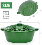 G GOOD GAIN Wood Stove Steamer - Cast Iron Stove Humidifier with Large Opening Top | Oval Bowl Fire Place Stove Pot for Home Heating Decorative | Matte Finish & 2.7 Quart, Green