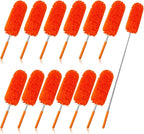 Tanlade 12 Pcs Microfiber Feather Duster for Cleaning 13-31 Inch Extendable Cobweb Dusters Ceiling Fan Duster Washable Bendable Tool for Office Car Window Furniture (Orange)
