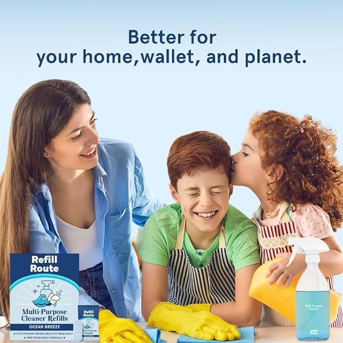 All Purpose Cleaner Refill – 12 Tablets (12 x 16 Fl oz) Multipurpose Cleaners -Can Make 192 Fl oz Bathroom Cleaner Spray Cleaning Tablets Refill - Vegan, No Plastic - Ocean Breeze