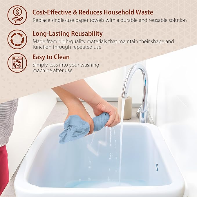 H4N Microfiber Cleaning Cloth Roll, 85 Pack Tear Away Towels, Lint Free, Absorbent, Streak Free, Non-Abrasive, Reusable and Washable Dish Rags for Car and Household Supplies, 11.81x11.81 Inches (Blue)