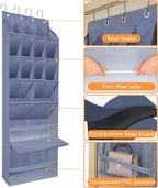 Over The Door Shoe Organizer, Hanging Shoe Rack with 16 Deep Pockets, Wall Shoe Storage for Closet and Narrow Door, RV Storage and Organization, Grey