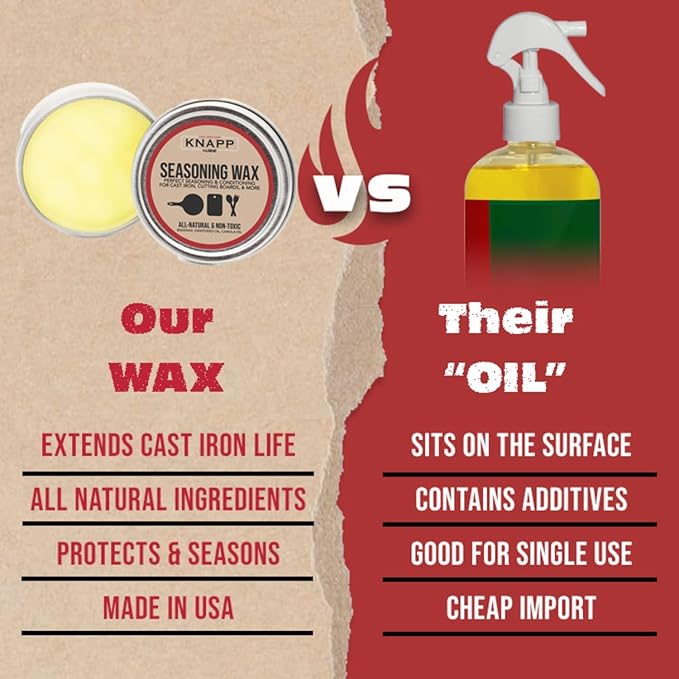 Knapp Made Cast Iron Seasoning Wax and Carbon Steel Seasoning Wax - 2 Oz Unique Blend of Natural Oils and Beeswax - Restore Cast Iron, Steel, Cutting Board, Kitchenware Seasoning Wax (3 Pack)