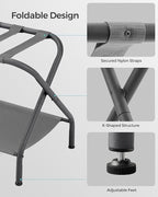 SONGMICS Luggage Racks, Set of 2, Suitcase Stand with Fabric Storage Shelf, for Guest Room, Bedroom, Hotel, Foldable, Holds up to 110 lb, 27.2 x 15 x 20.5 Inches, Slate Gray URLR002G02