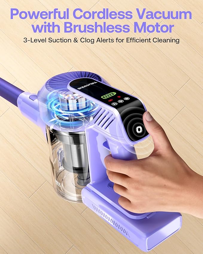 Cordless Vacuum Cleaner, 40Kpa 45Mins Vacuum Cleaners for Home, 8-in-1 Lightweight Stick Vacuum with Powerful Suction, Anti-tangle Wireless Vacuum for Carpet, Tile, Pet Hair, Hardwood Floors, Purple