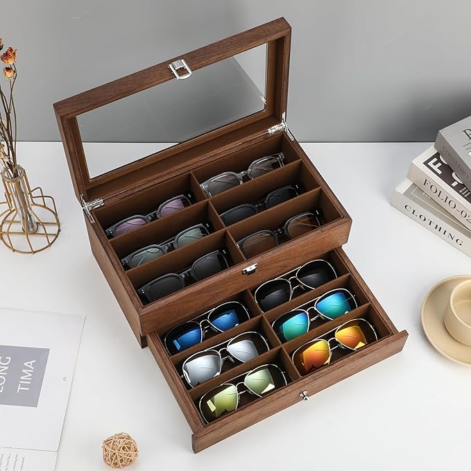 Wooden Sunglasses Organizer Box, Eyewear Display Eyeglass Case, Glasses Storage Box Sunglass Holder Gifts