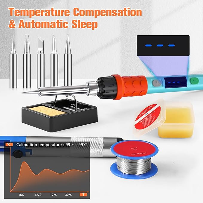 Soldering Iron Kit, 90W LED Digital Soldering Gun kit with Ceramic Heater, 110V Adjustable Temperature Solder Welding Iron Kits, Auto-sleep, Thermostatic Design, Blue