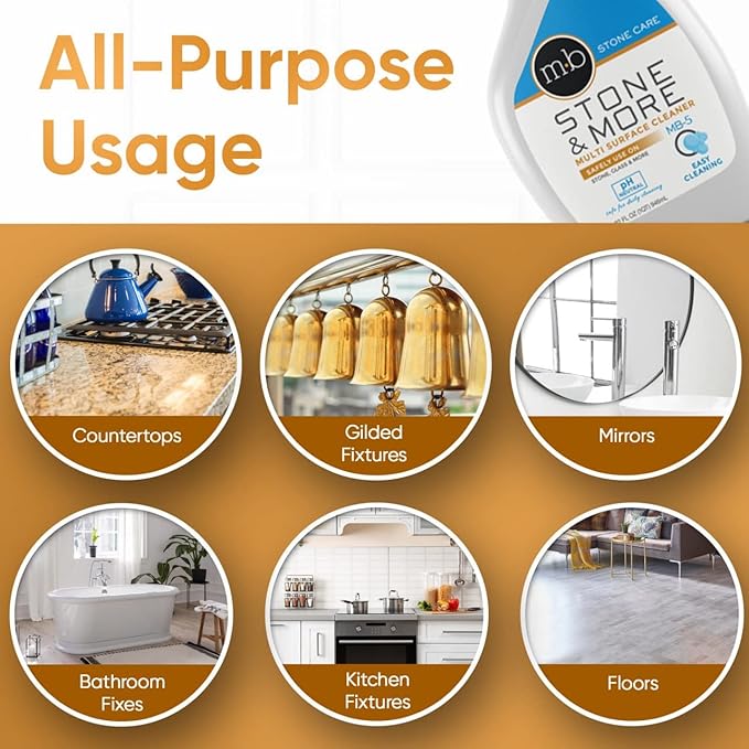 MB-5 Stone & More 2 Pack All Purpose Cleaning Spray Kitchen Counter Cleaner Spray for Marble and Granite– No Streak Formula for Stone, Glass, Granite, Ceramic, Corian, Porcelain (2x 32 oz)