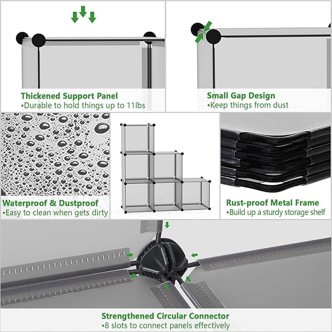 C&AHOME Cube Storage Organizer, 6-Cube Shelves Units, Closet Cabinet, DIY Plastic Modular Book Shelf, Ideal for Bedroom, Living Room, Office, 36.6" L x 12.4" W x 36.6" H Grey UPCS06G