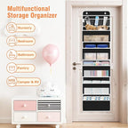 WISELIFE Over the Door Organizer - 6 Shelves Detachable Hanging Bedroom Storage Solution with 5 Large Pockets and 3 PVC Pockets for Dorm Bathroom, Pantry Nursery Baby Essentials (Black)