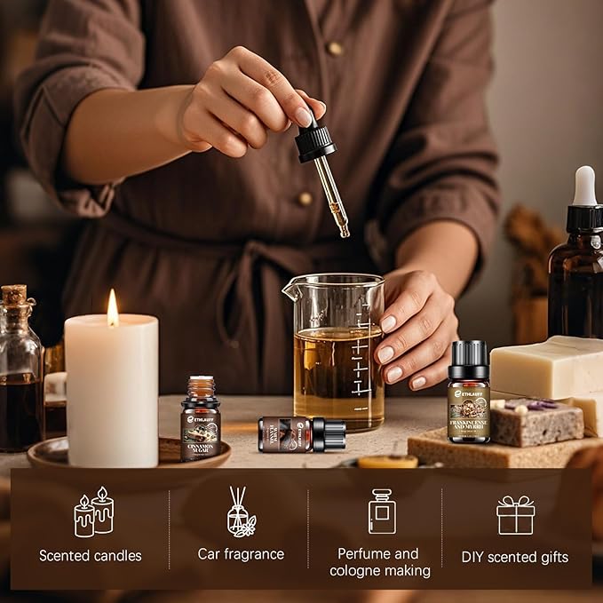 Fall Essential Oils Set, Pumpkin Spice, Frankincense & Myrrh, Cinnamon Sugar, Fall Scented Oil for Candle, Soap Making, Essential Oils for Diffuser Home 6 * 10 ml